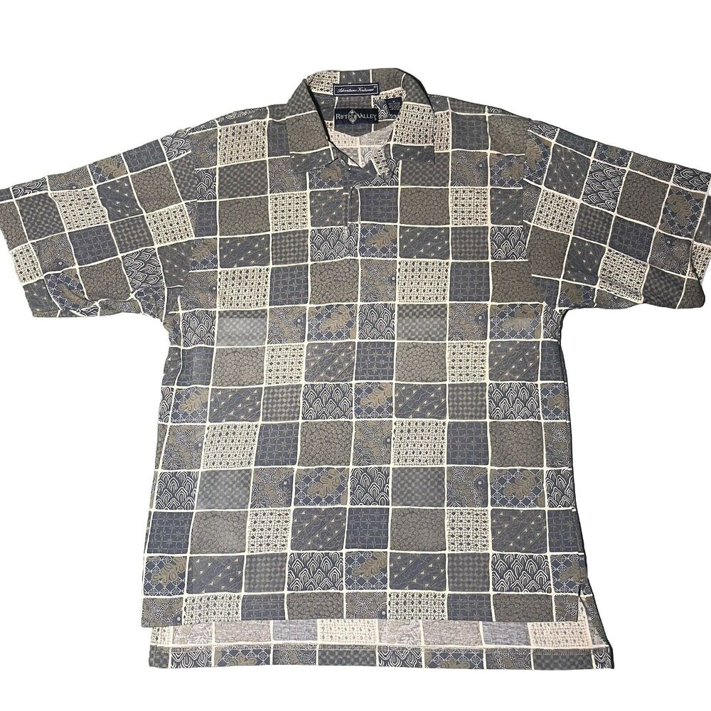 Rift Valley Men Polo Shirt XL Brown Green Check Western Southwester Safari Aztec